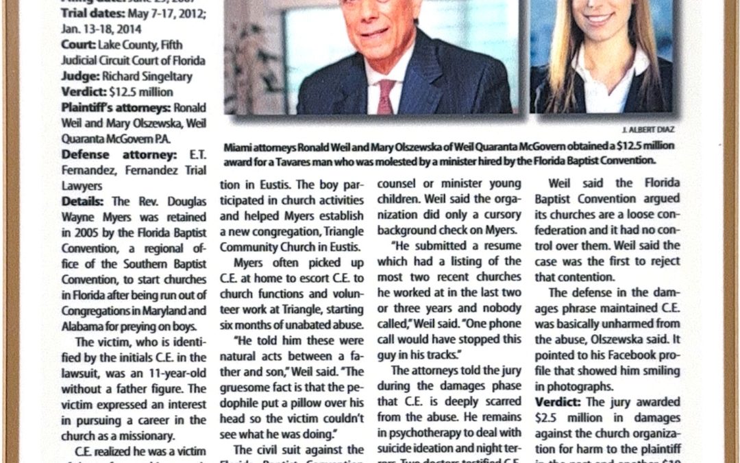 Attorneys win $12.5 M award for abuse victim