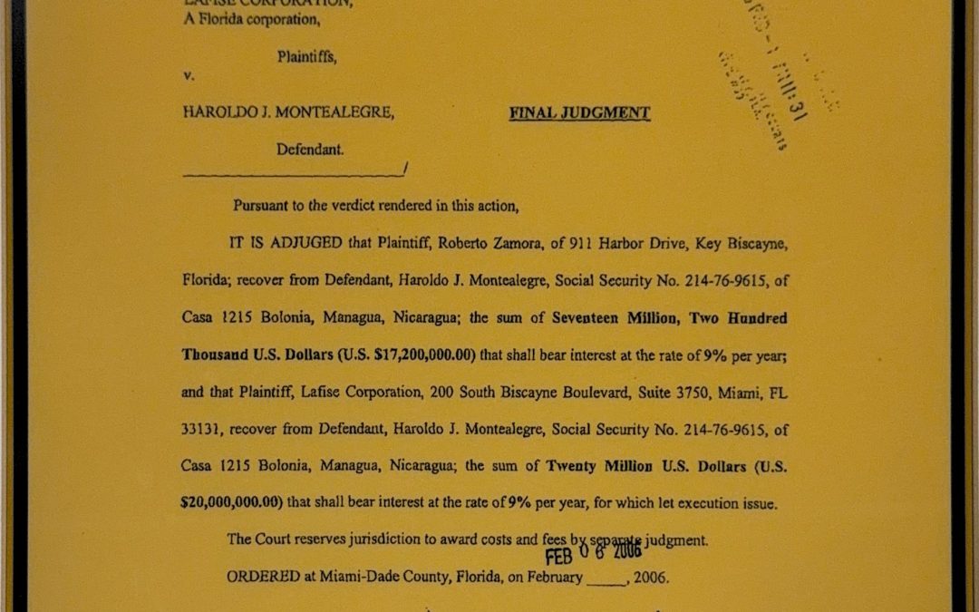 Roberto Zamora, Lafise Coporation Vs Haroldo J. Montealgre